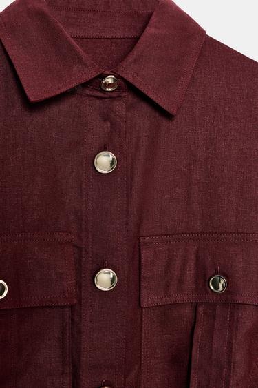 VESTE SAFARI EN LIN AVEC CEINTURE - Bordeaux de Zara - Image 8