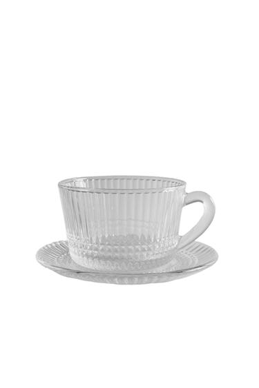 فنجان شاي زجاجي بتصميم هندسي بارز - شفاف الخاص بـ Zara