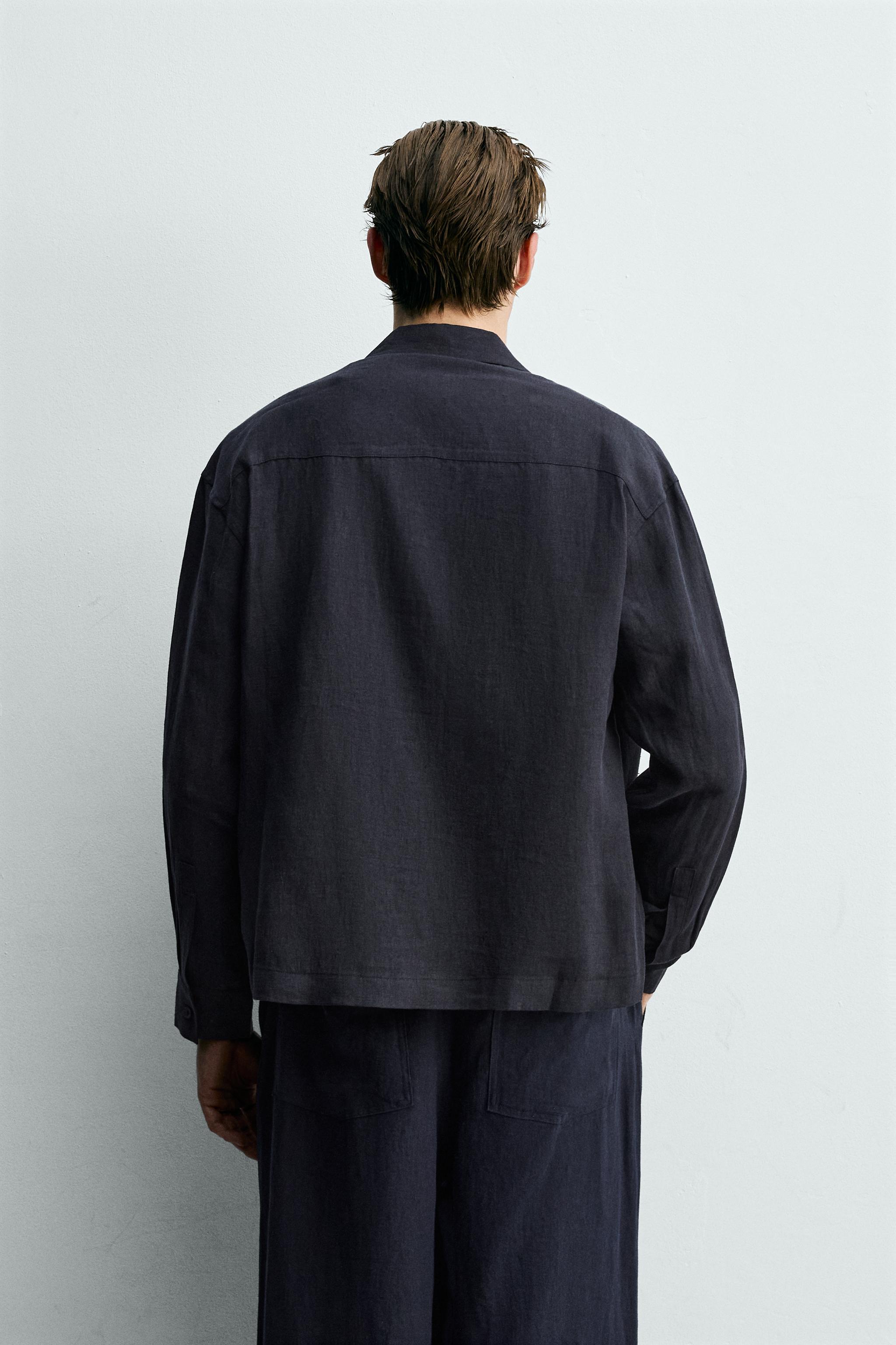 RELAXED FIT 100% LINEN SHIRT WITH PLEATED POCKETS