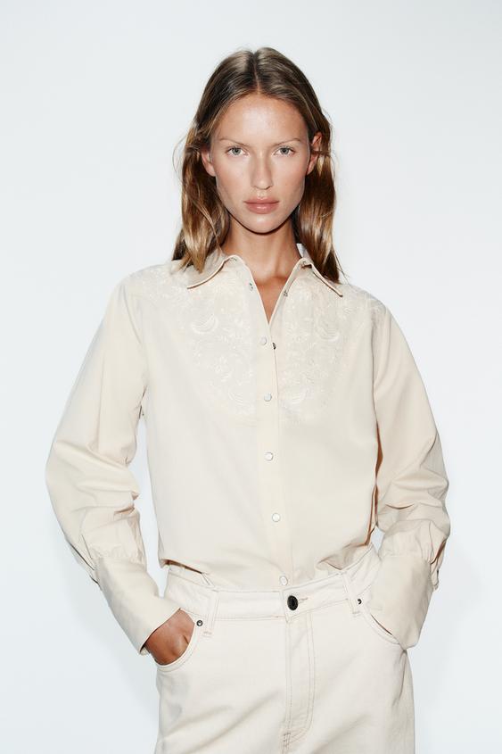 FLORAL EMBROIDERY SHIRT - Ecru by Zara - Image 0