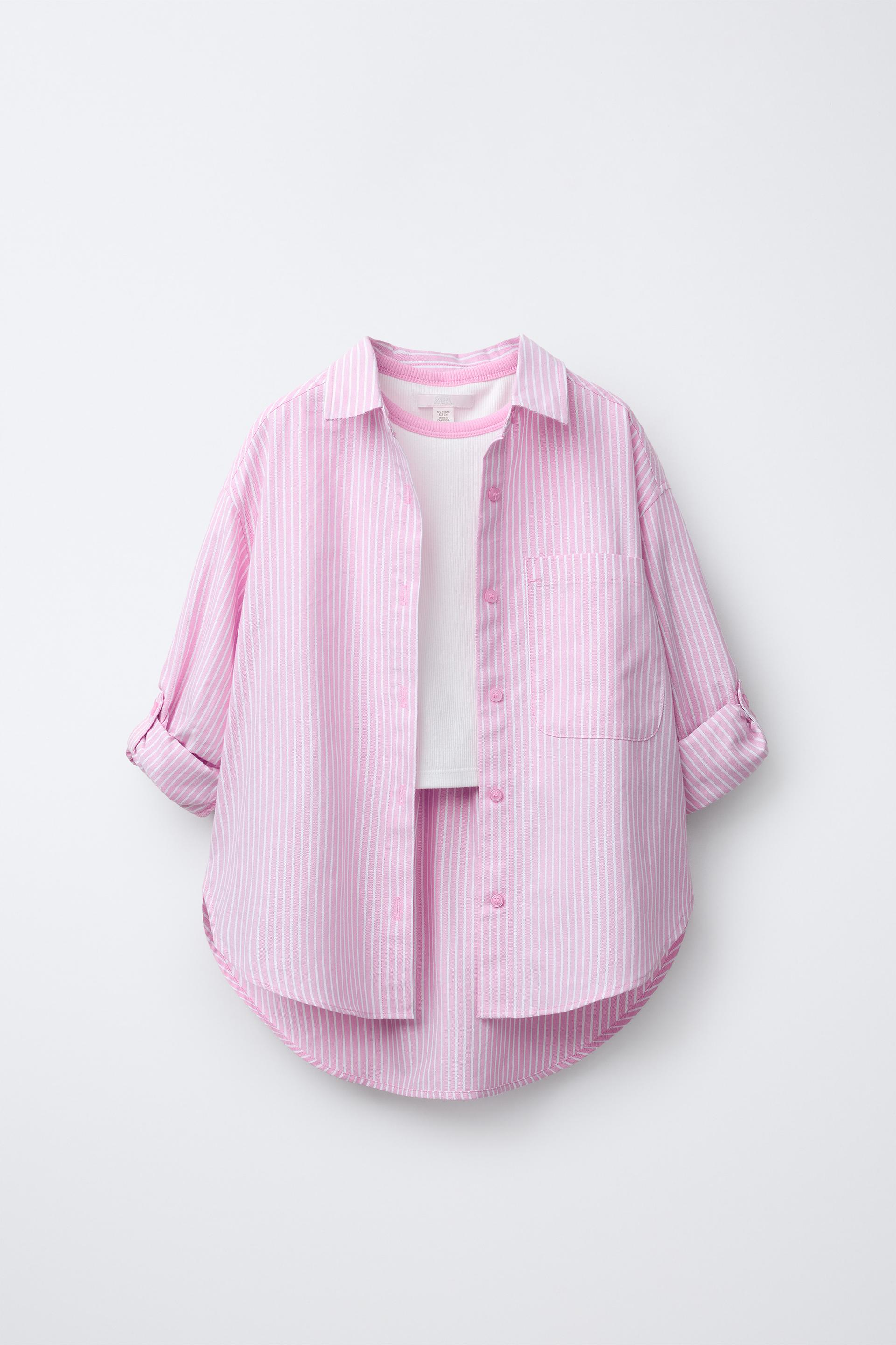 STRIPED SHIRT PACK WITH CONTRAST RINGER T-SHIRT - Pink | ZARA United States
