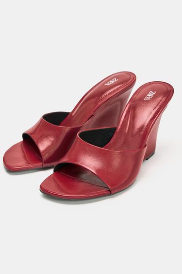 CHAUSSURES COMPENSÉES EN CUIR - Rouge de Zara - Image 2