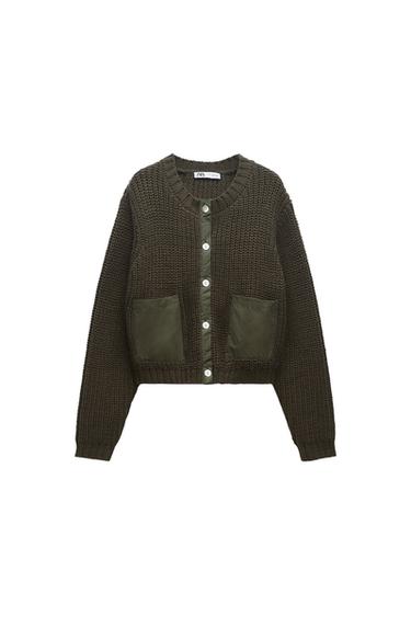 COMBINATION KNIT CARDIGAN WITH POCKETS