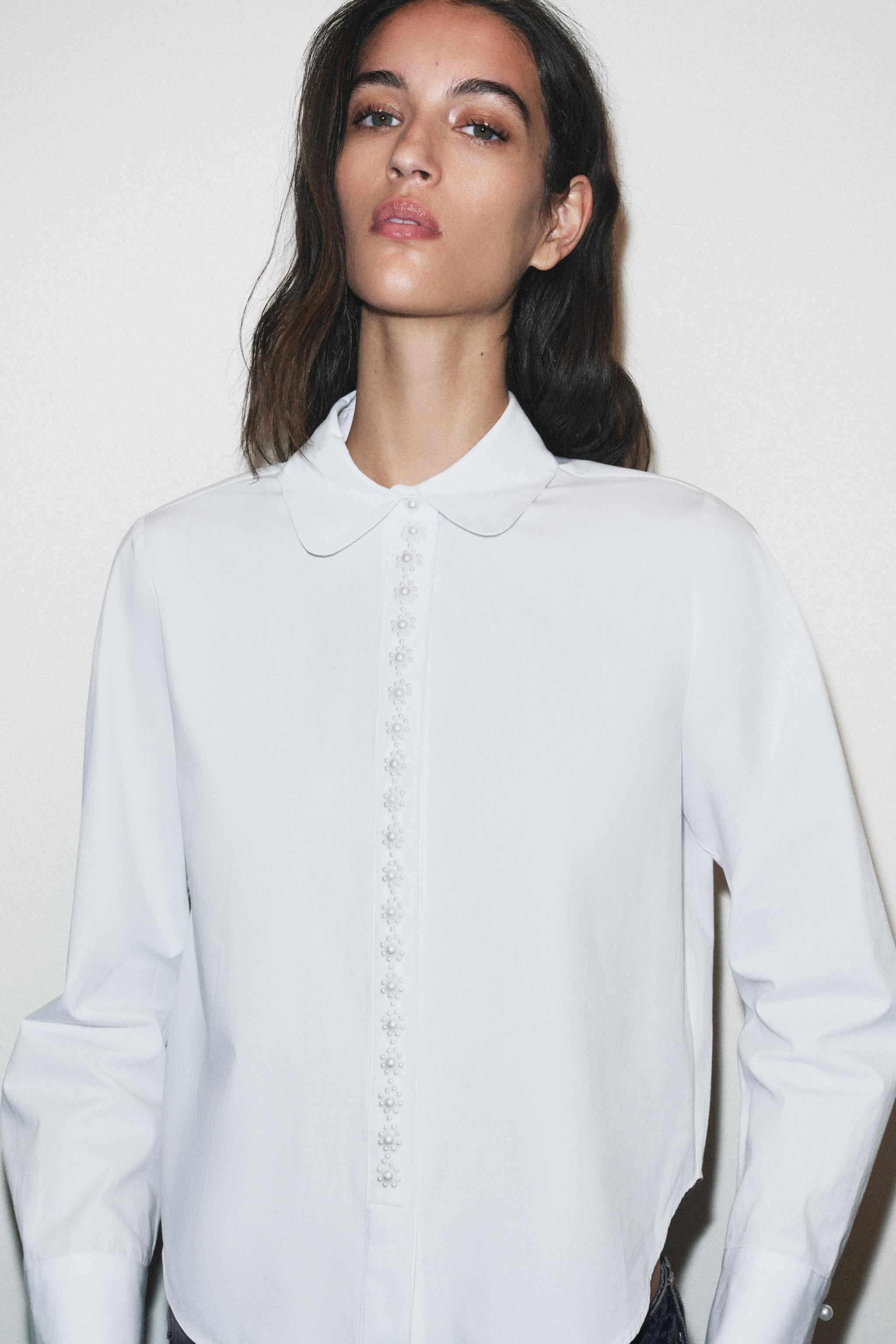 CHEMISE EN POPELINE À PERLES