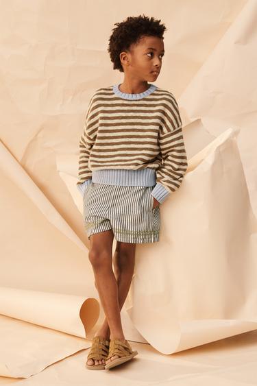 SHORT À RAYURES BRODERIES CONTRASTANTES LIMITED EDITION - Blanc / Noir de Zara