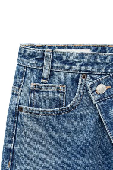 TRF HIGH-WAIST WIDE LEG CROSSOVER JEANS - Blue by Zara