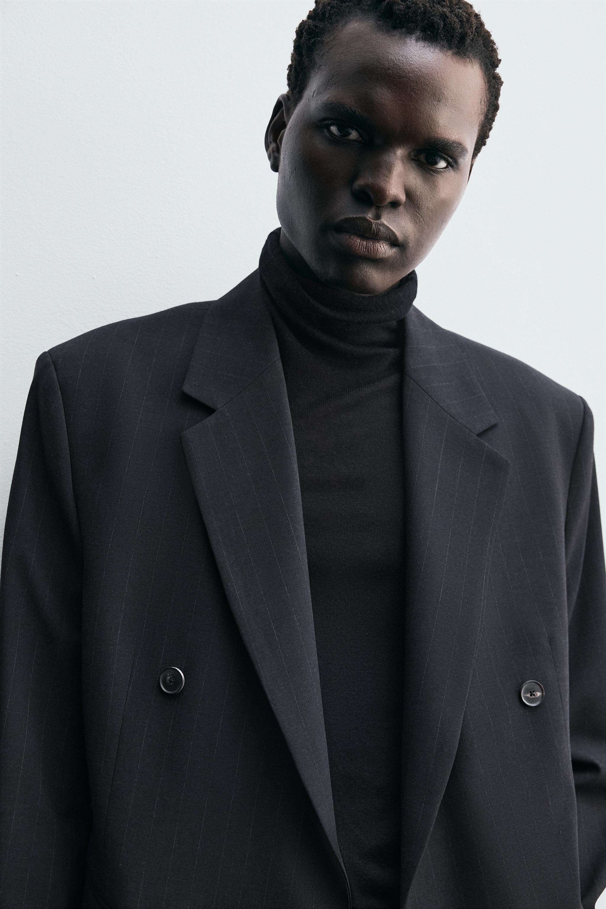 DOUBLE BREASTED PINSTRIPE SUIT BLAZER