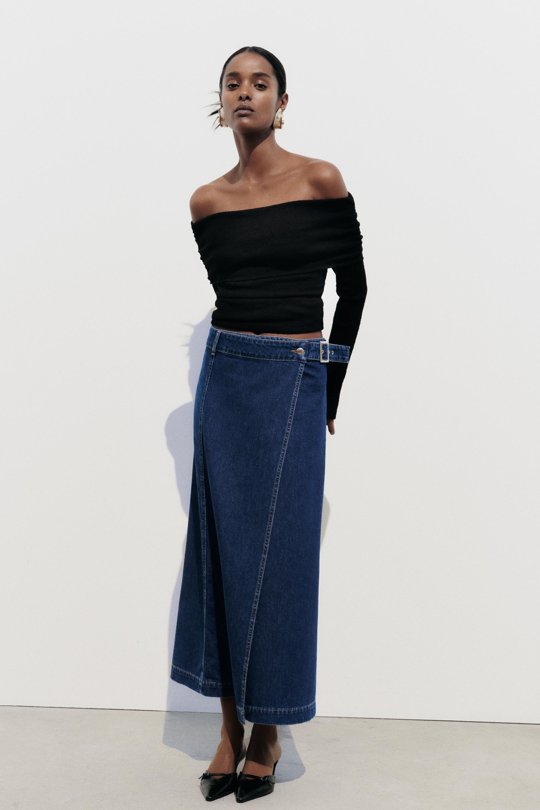 Z1975 SIDE BUCKLE DENIM MIDI SKIRT