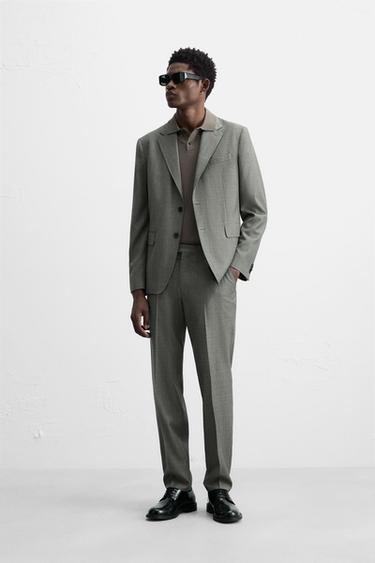 BLAZER DE TERNO COM TEXTURA 100% LÃ - Cinza / Torrado da Zara - Imagem 0