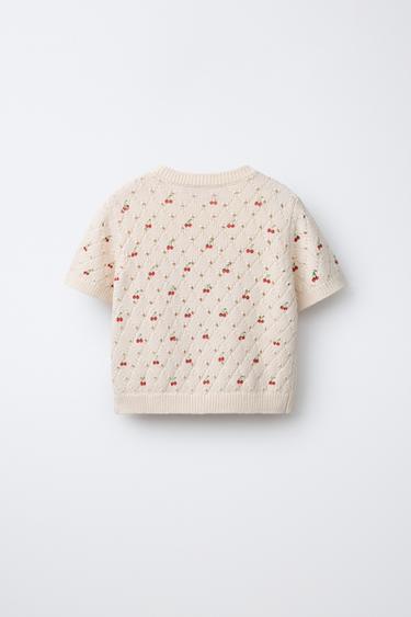 PULL EN MAILLE À CERISES - Écru de Zara - Image 1