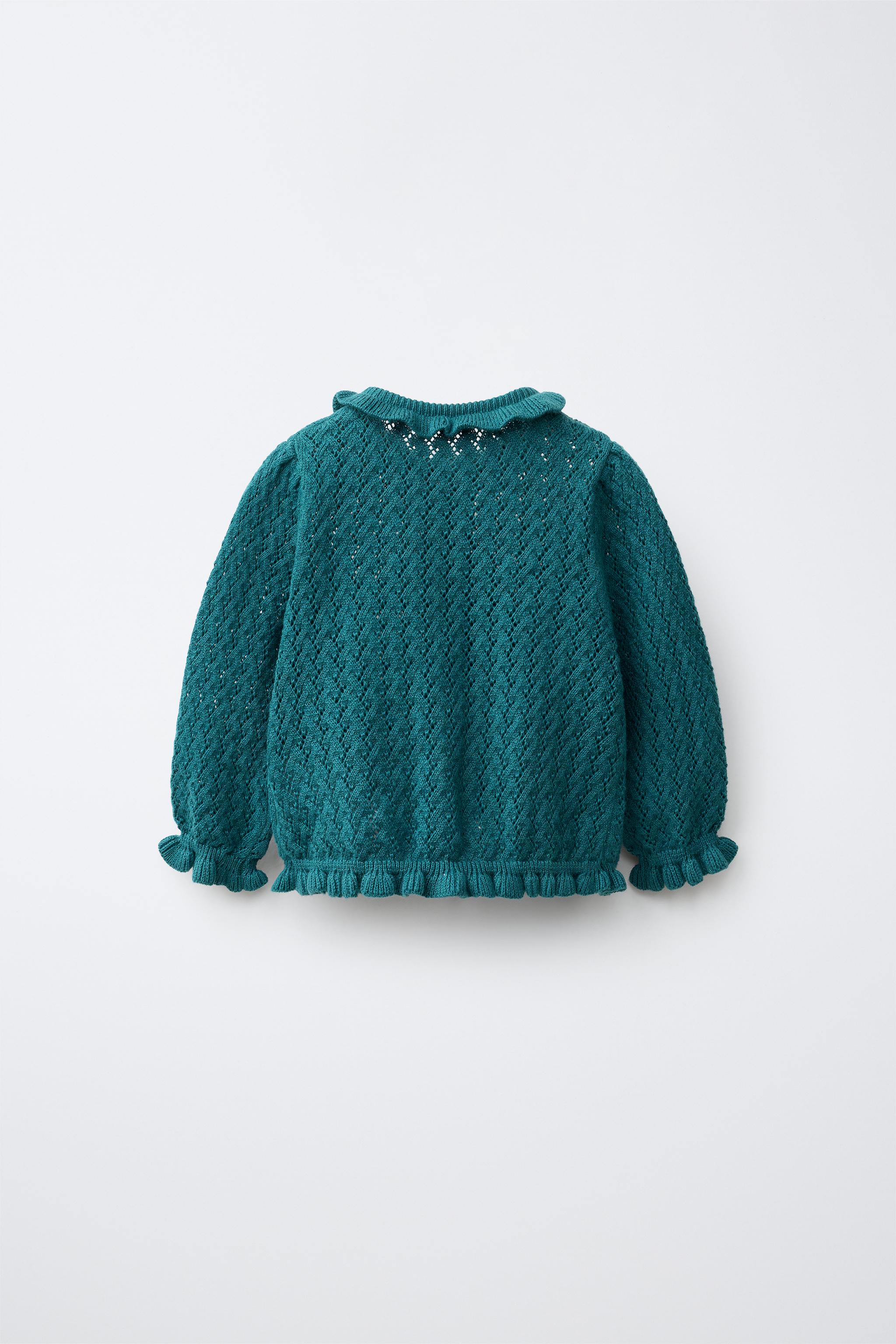 FLORAL EMBROIDERY KNIT CARDIGAN — Duck green