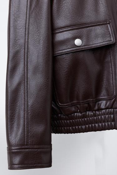 Zara FAUX LEATHER JACKET WITH POCKETS - Brown