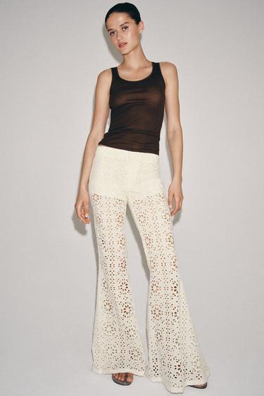 РАСКЛЕШЕННЫЕ БРЮКИ С ВЫШИВКОЙ ZW — ЭКРЮ от Zara