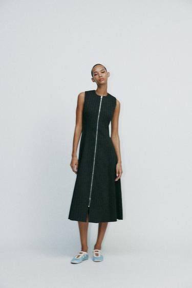 PINSTRIPED MIDI DRESS - Grey / Beige by Zara - Image 0