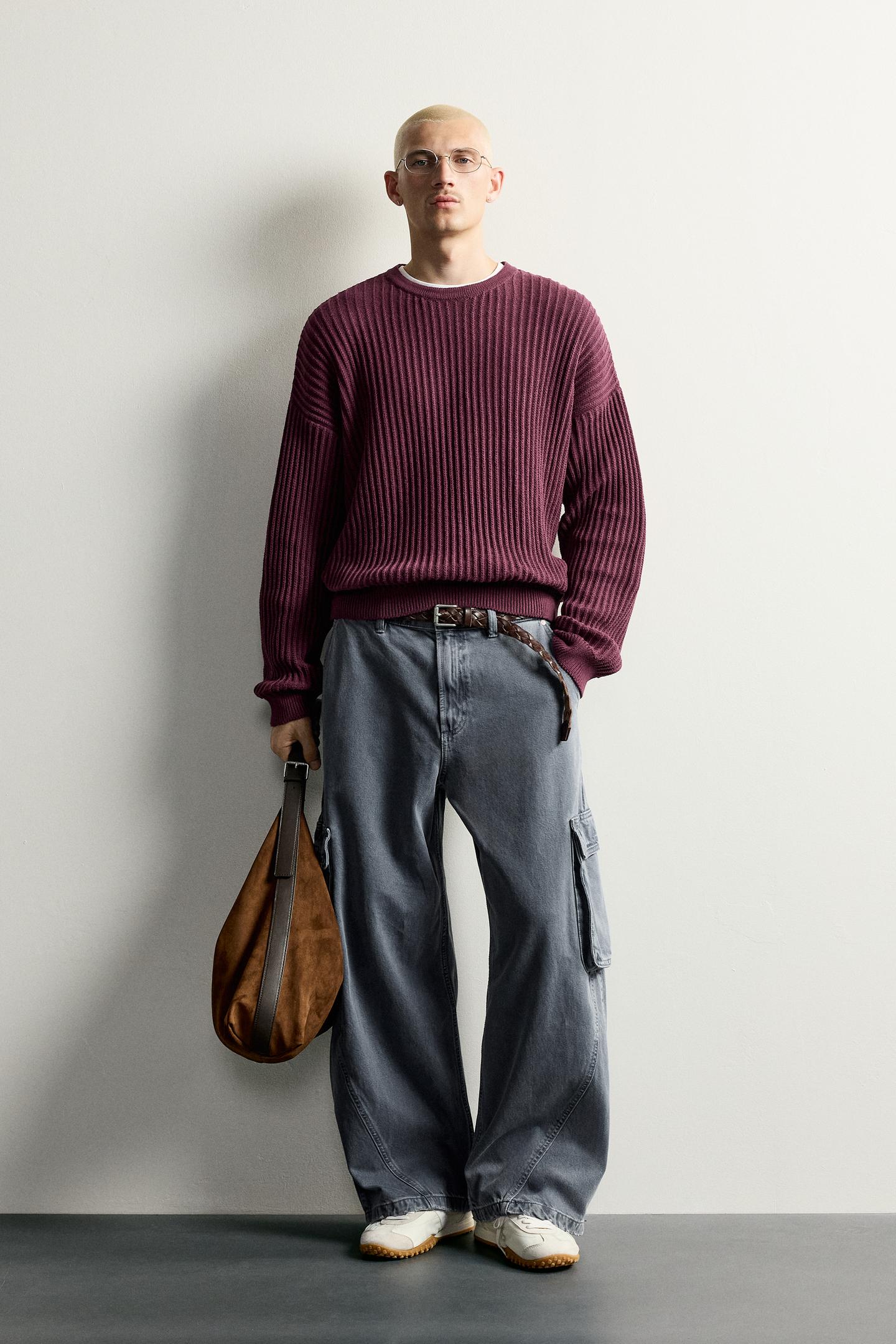 Мужские брюки Zara Balloon-Fit Cargo Pants with Seams, цвет: Синий