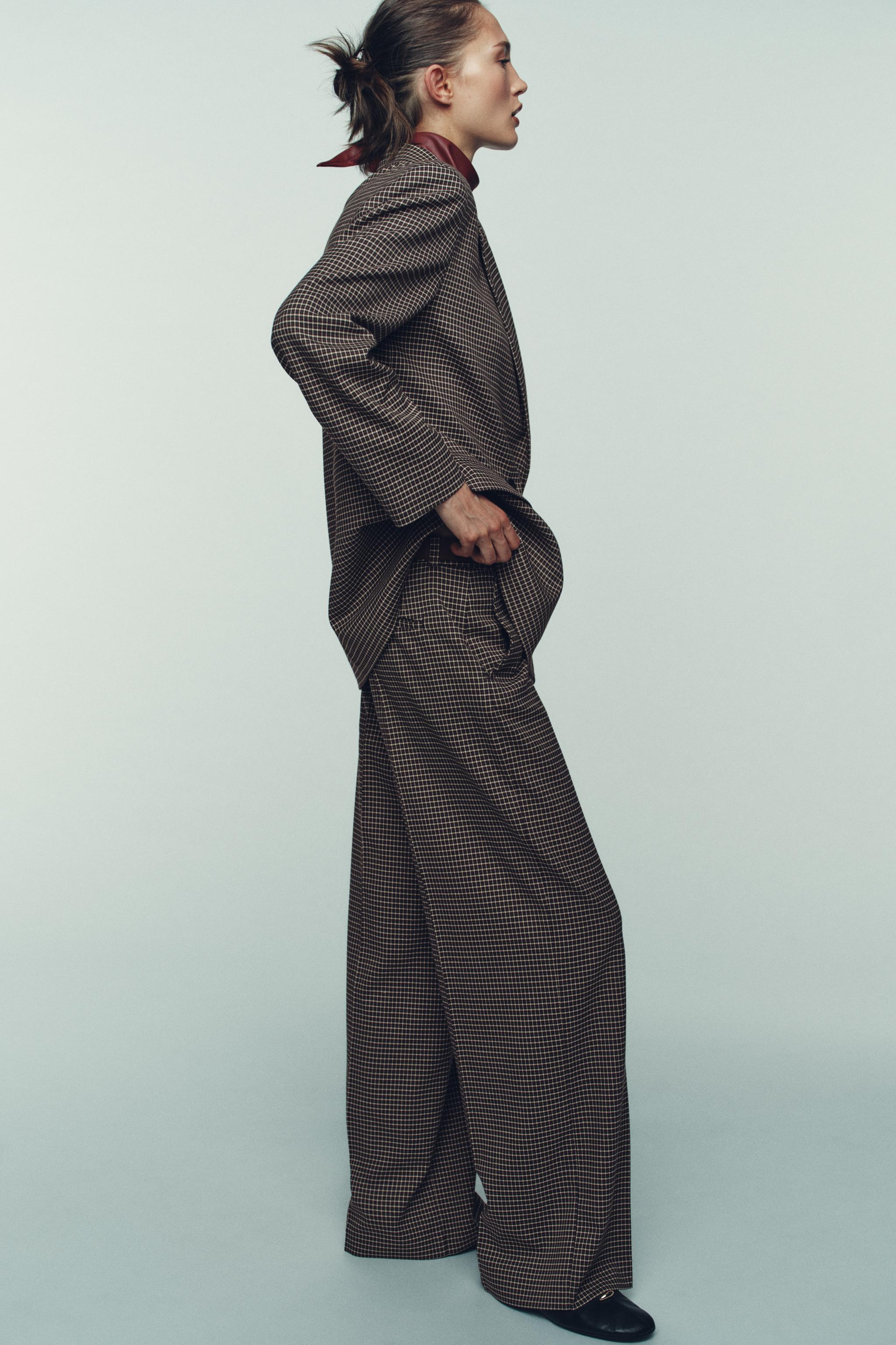 STRAIGHT-LEG PLAID BELTED PANTS