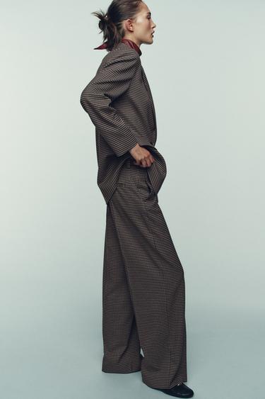 PANTALON DROIT À CARREAUX AVEC CEINTURE - Marron / Écru de Zara - Image 2