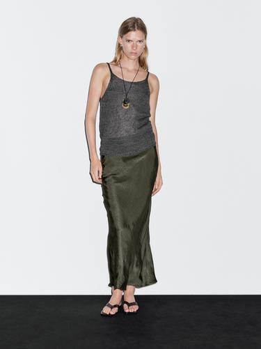 Zara Long satin skirt - Green