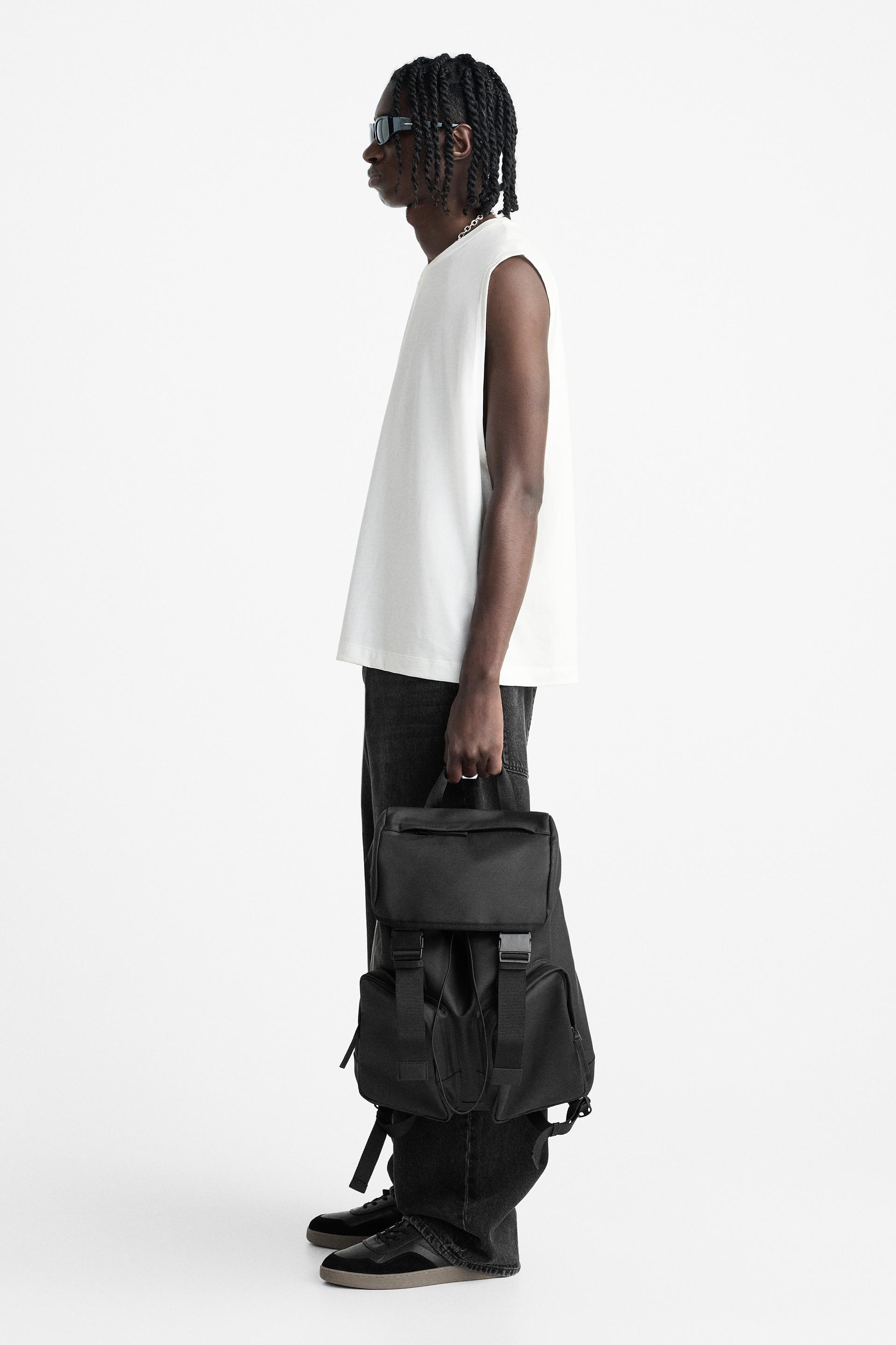 Black fashion backpack with pockets