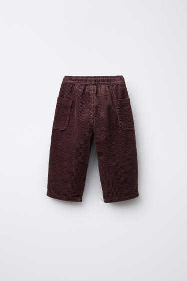 PANTALON EN VELOURS CÔTELÉ À POCHES - Bordeaux de Zara - Image 1