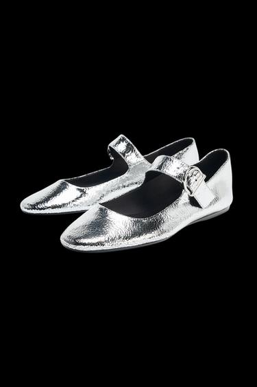 Zara METALLIC EFFECT BALLET FLATS - Silver