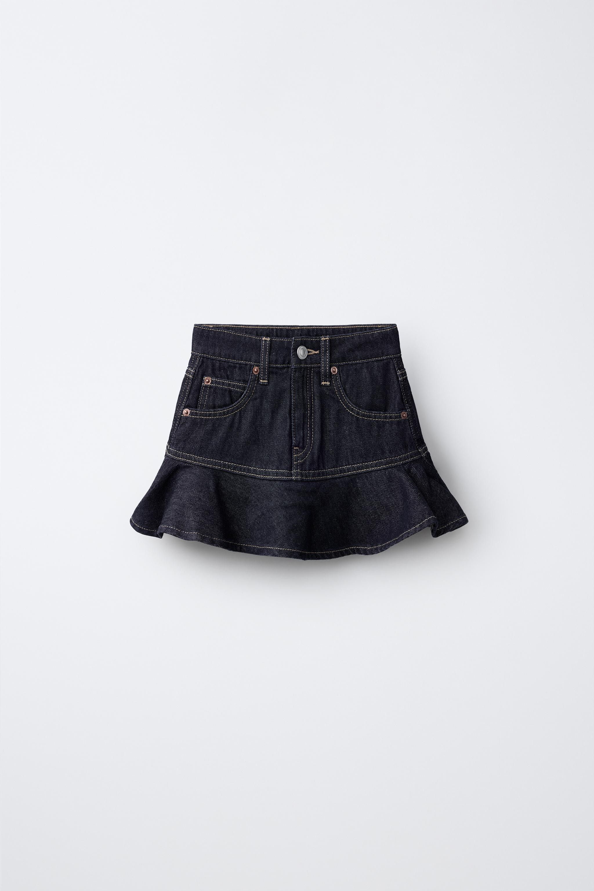 RUFFLED DENIM SKIRT — Blue