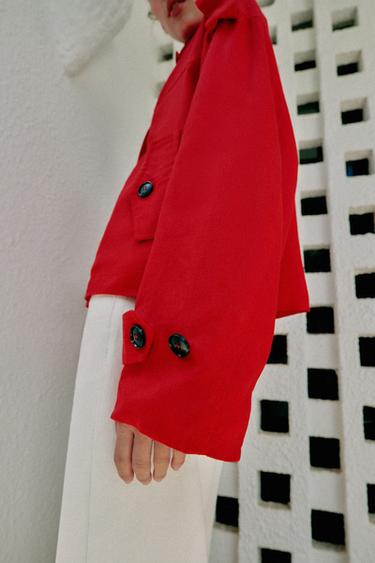 HIGH NECK LINEN BLEND JACKET - Red by Zara - Image 2