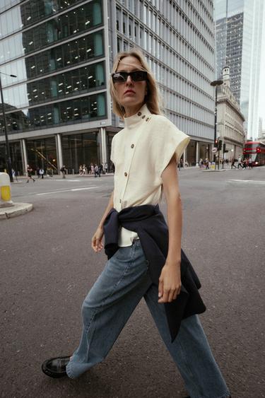 CHEMISE À BOUTONS CONTRASTÉS - Écru de Zara - Image 5