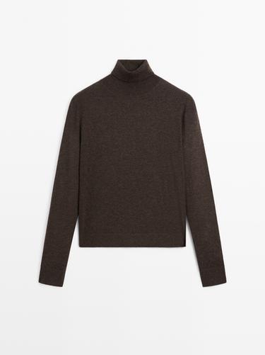 Jersey cuello alto con lana - Chocolate de Zara