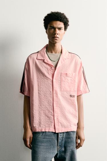 CONTRAST EMBROIDERY STRIPE SHIRT - Pink by Zara