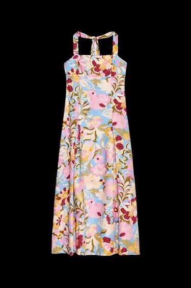 GEMUSTERTES MIDI-KLEID MIT LEINEN - Bunt von Zara