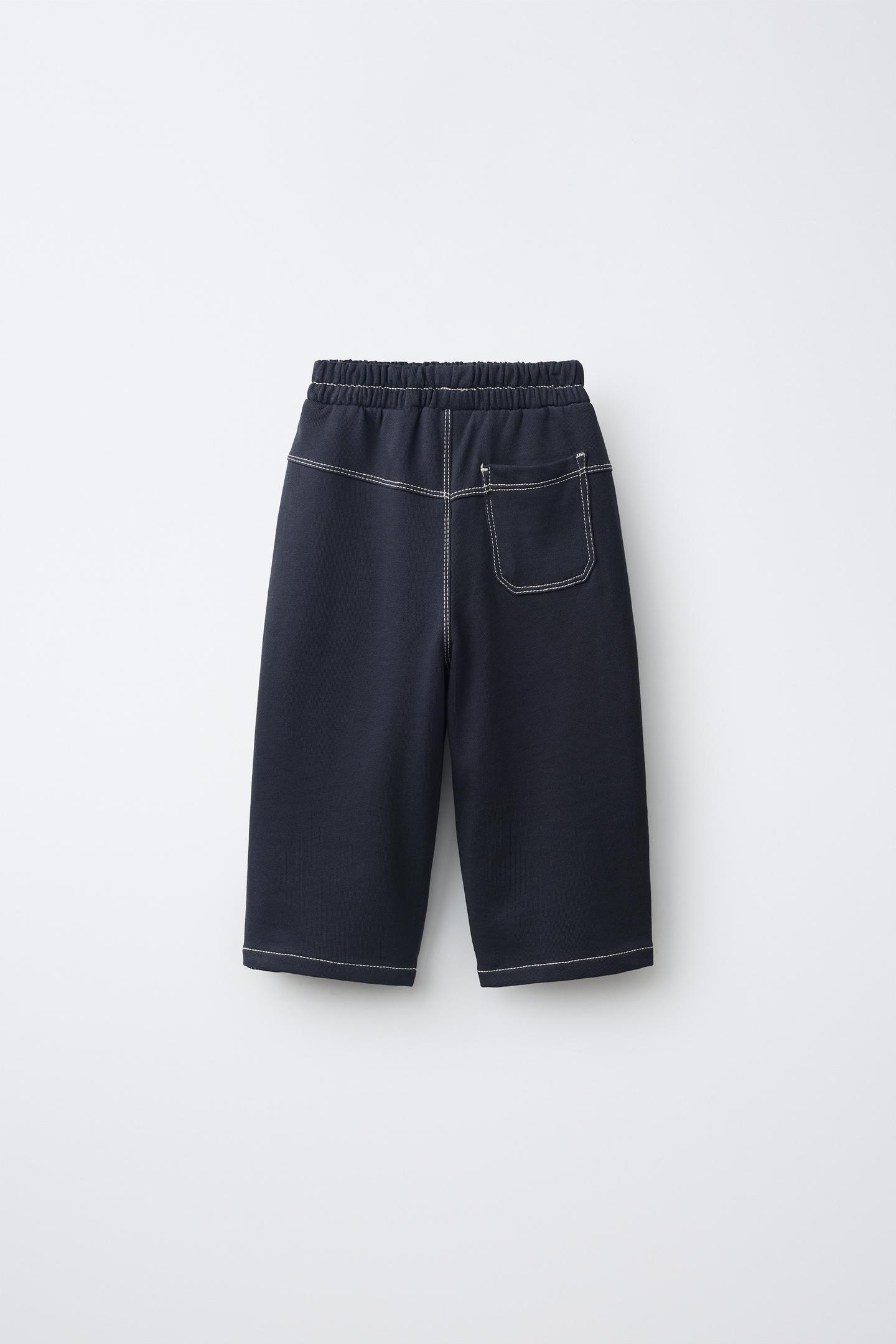 Детские брюки Zara Contrast Stitching Fleece Baggy, цвет: Чёрный — фото 2