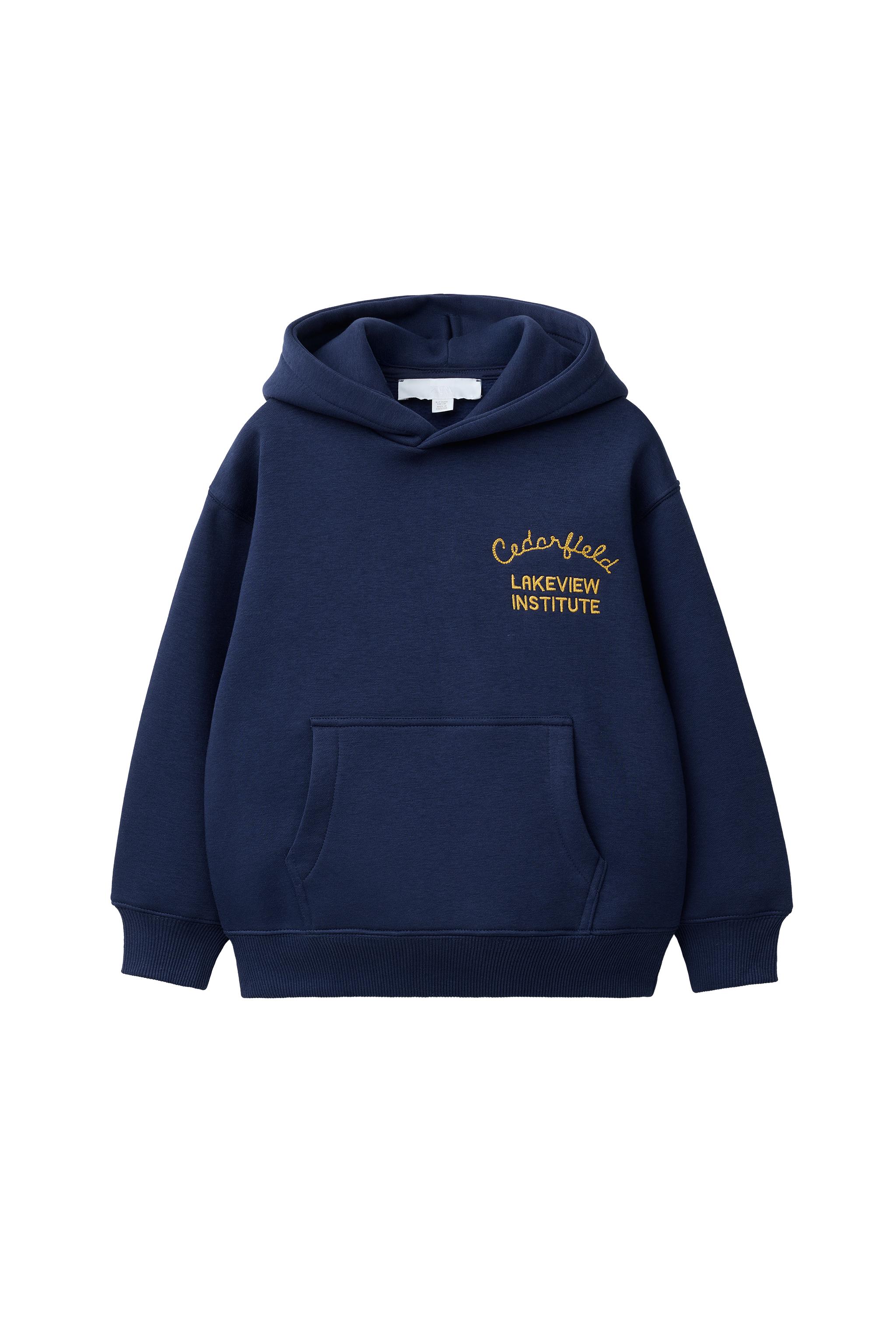 EMBROIDERED TEXT HOODIE - Navy blue | ZARA United States