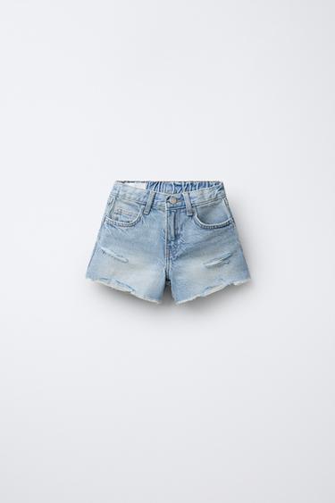 RIPPED DENIM BERMUDA SHORTS - Light blue by Zara