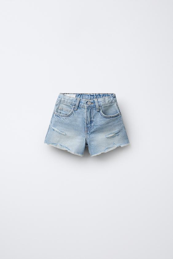 Zara RIPPED DENIM SHORTS - Light blue - Image 0