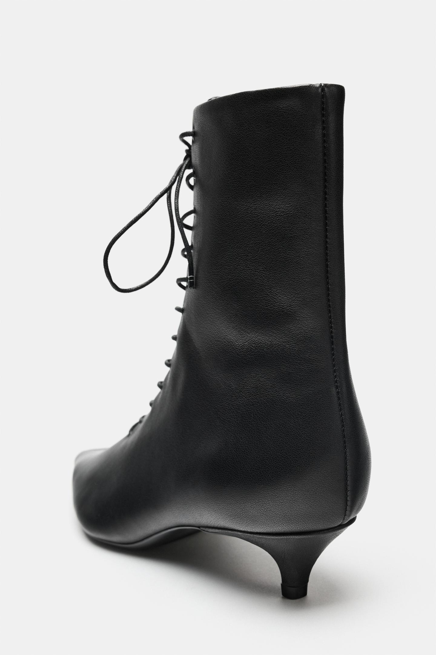 Женские ботинки Zara Leather Kitten Ankle, цвет: Чёрный — фото 7