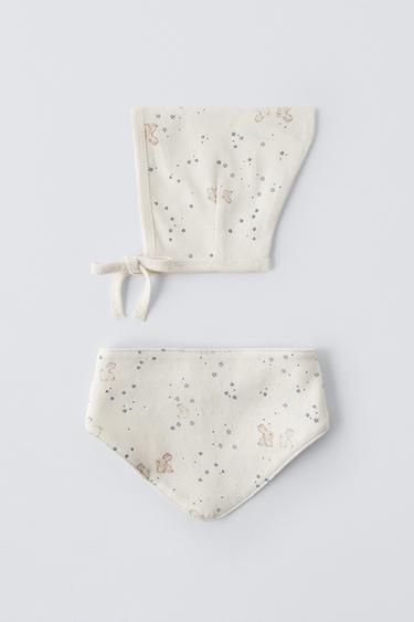 BUNNY AND STAR POINTELLE BONNET AND BANDANA SET - Ecru by Zara - Image 3