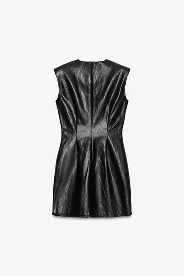 FAUX LEATHER MINI DRESS - Black by Zara - Image 7