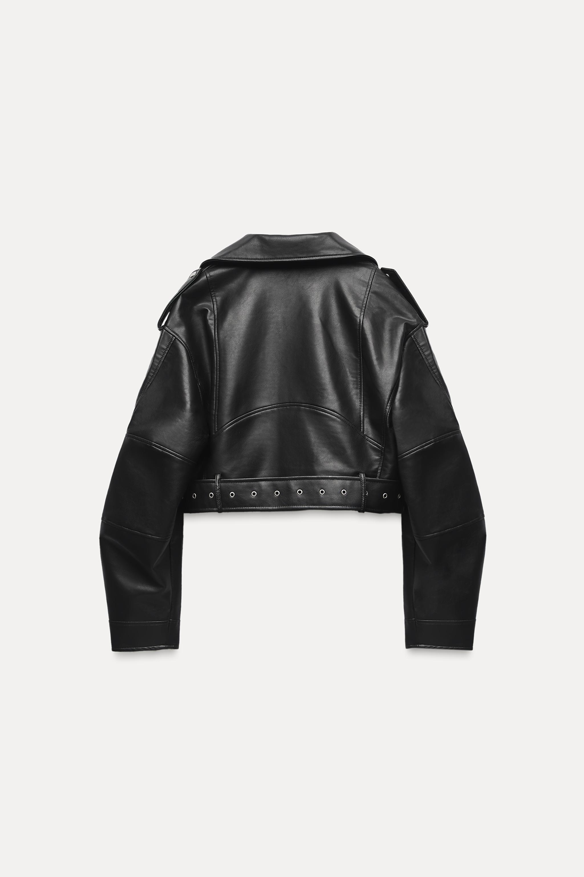 Cropped leather jacket cheap on sale