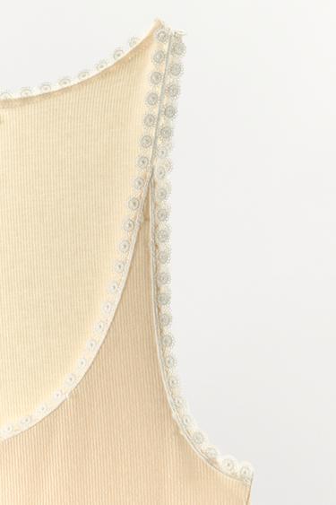 RIB KNIT LACE TOP - Ecru by Zara - Image 4