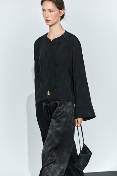 Cropped jacquard detail jacket — Black 2