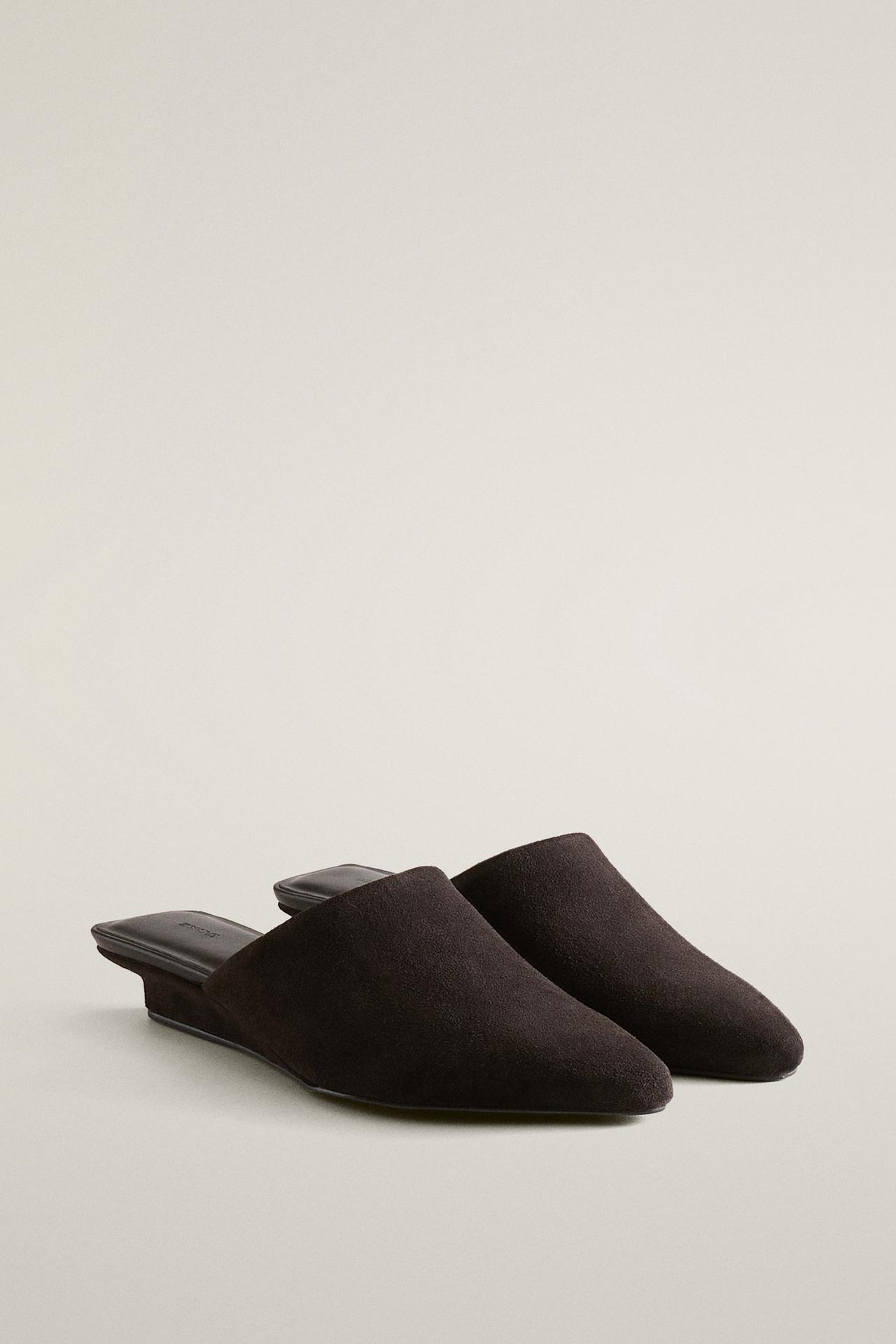 SPLIT LEATHER WEDGE MULES — Brown