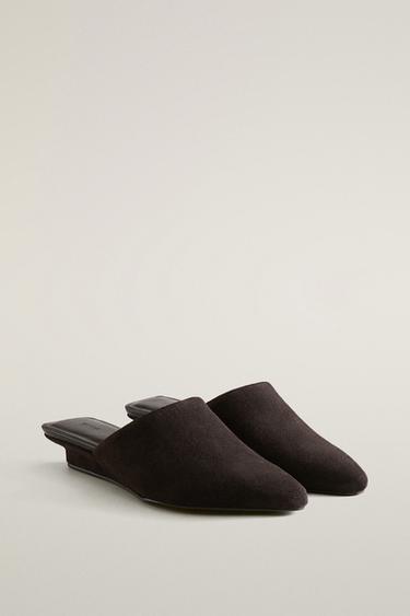 SPLIT LEATHER WEDGE MULES — Brown 2