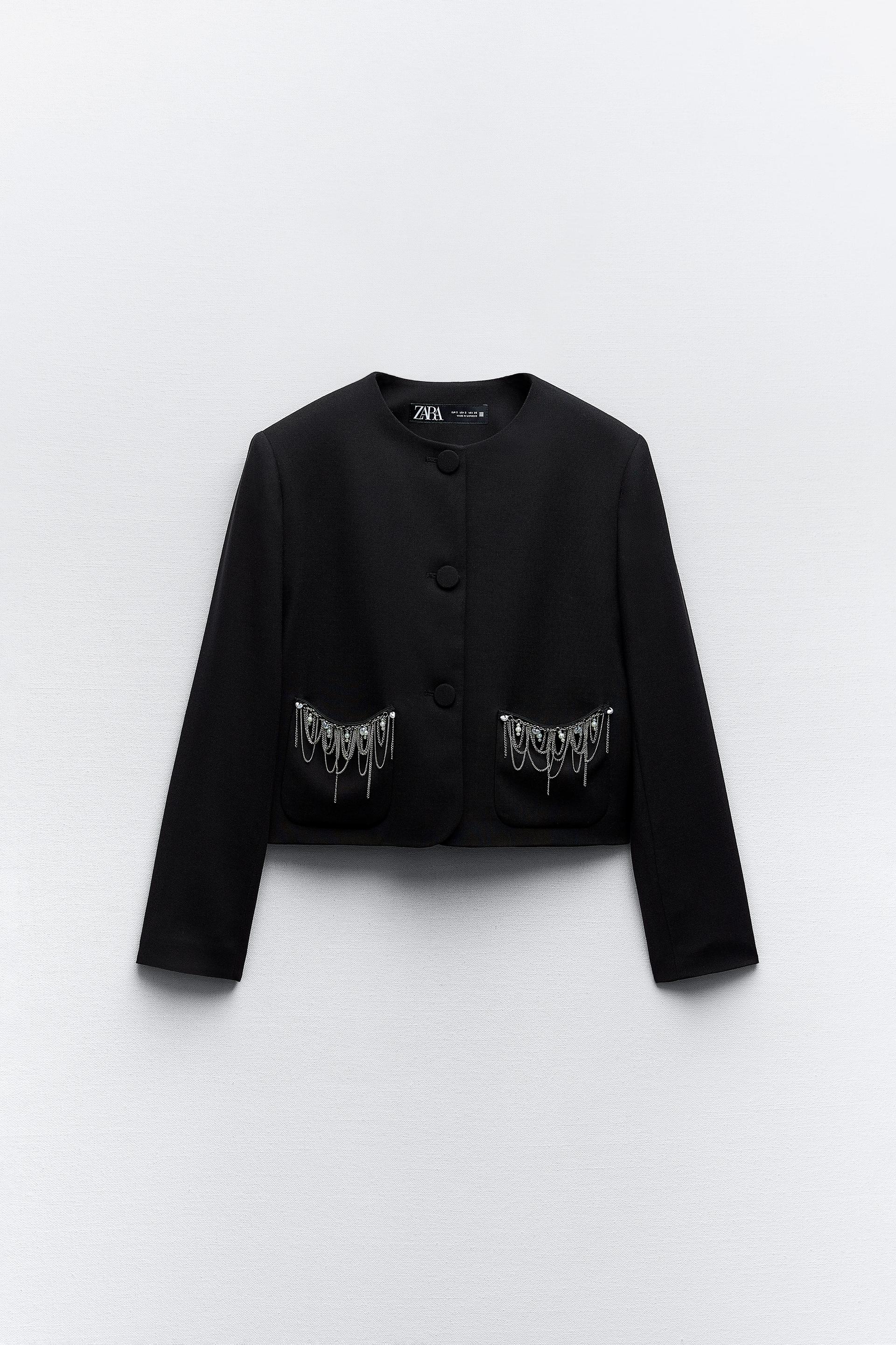 CONTRAST POPLIN BLAZER - Black