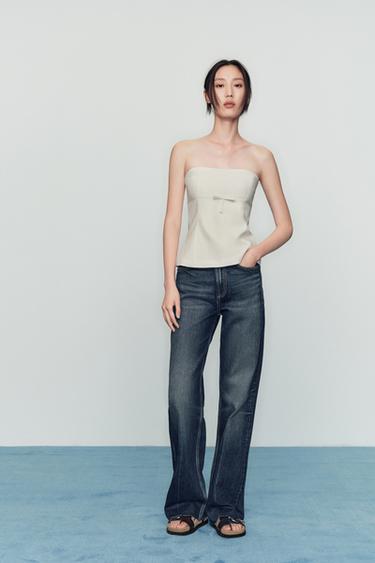 STRAPLESS TOP WITH BOW - Ecru by Zara - Image 0