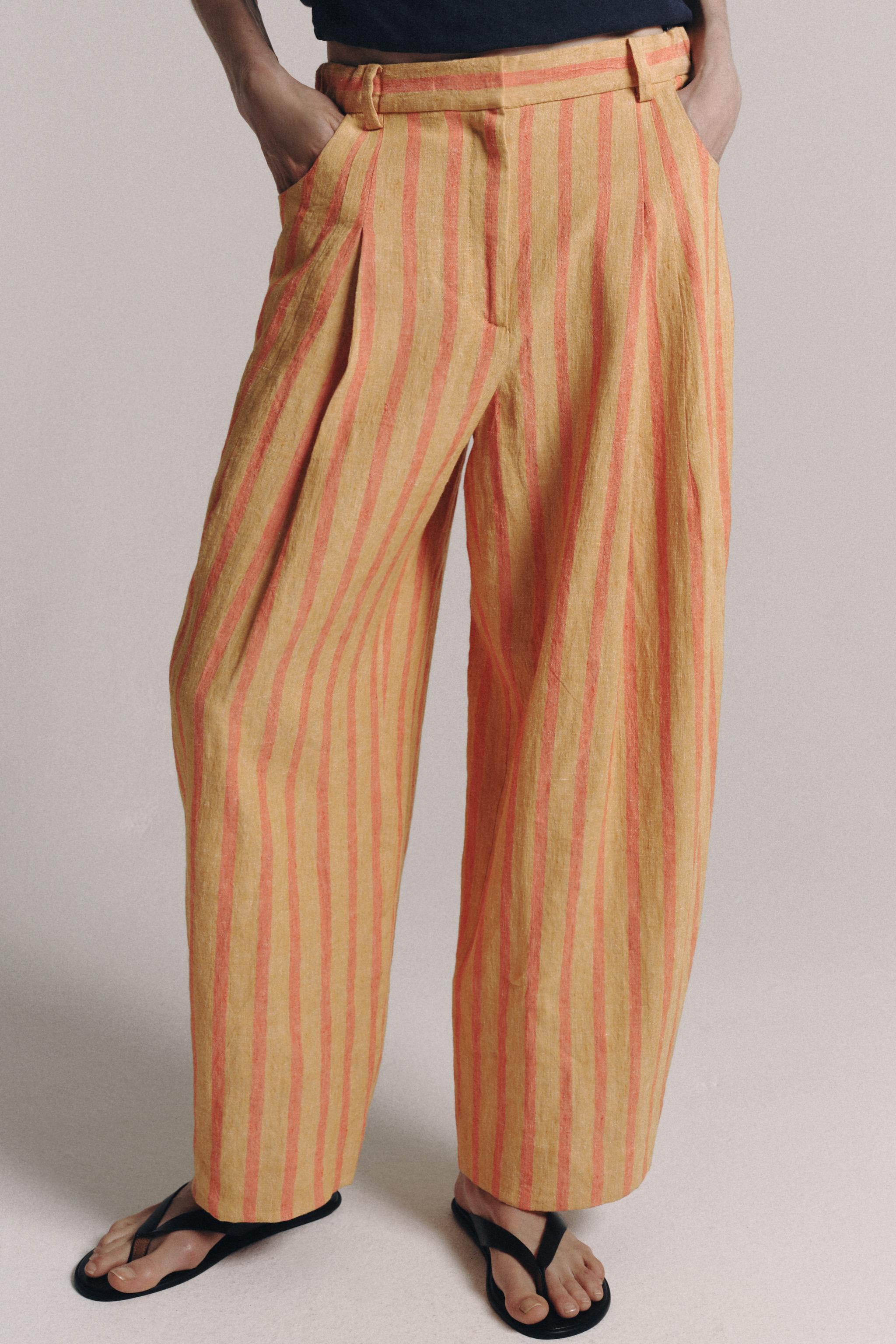 ZW COLLECTION STRIPED LINEN-BLEND PANTS — Orange