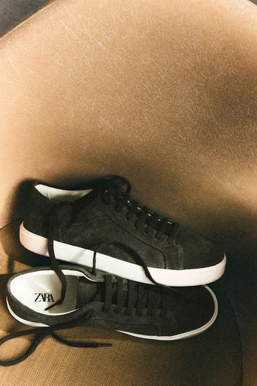 SAPATILHA DE PELE - Verde-caqui da Zara