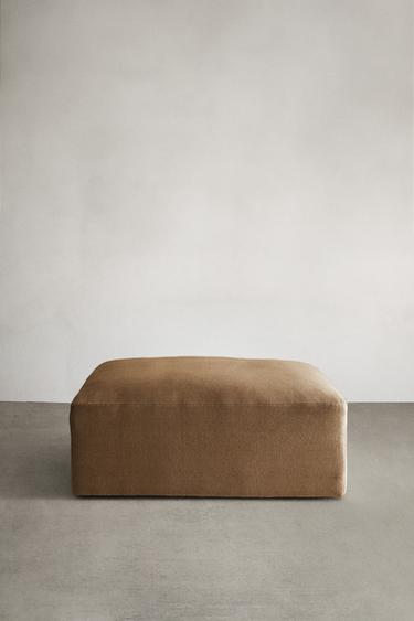 WASHED LINEN POUF - Brick by Zara