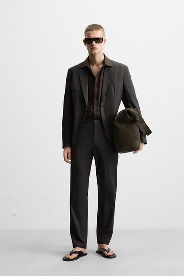 WAXED-EFFECT SUIT TROUSERS - Brown by Zara