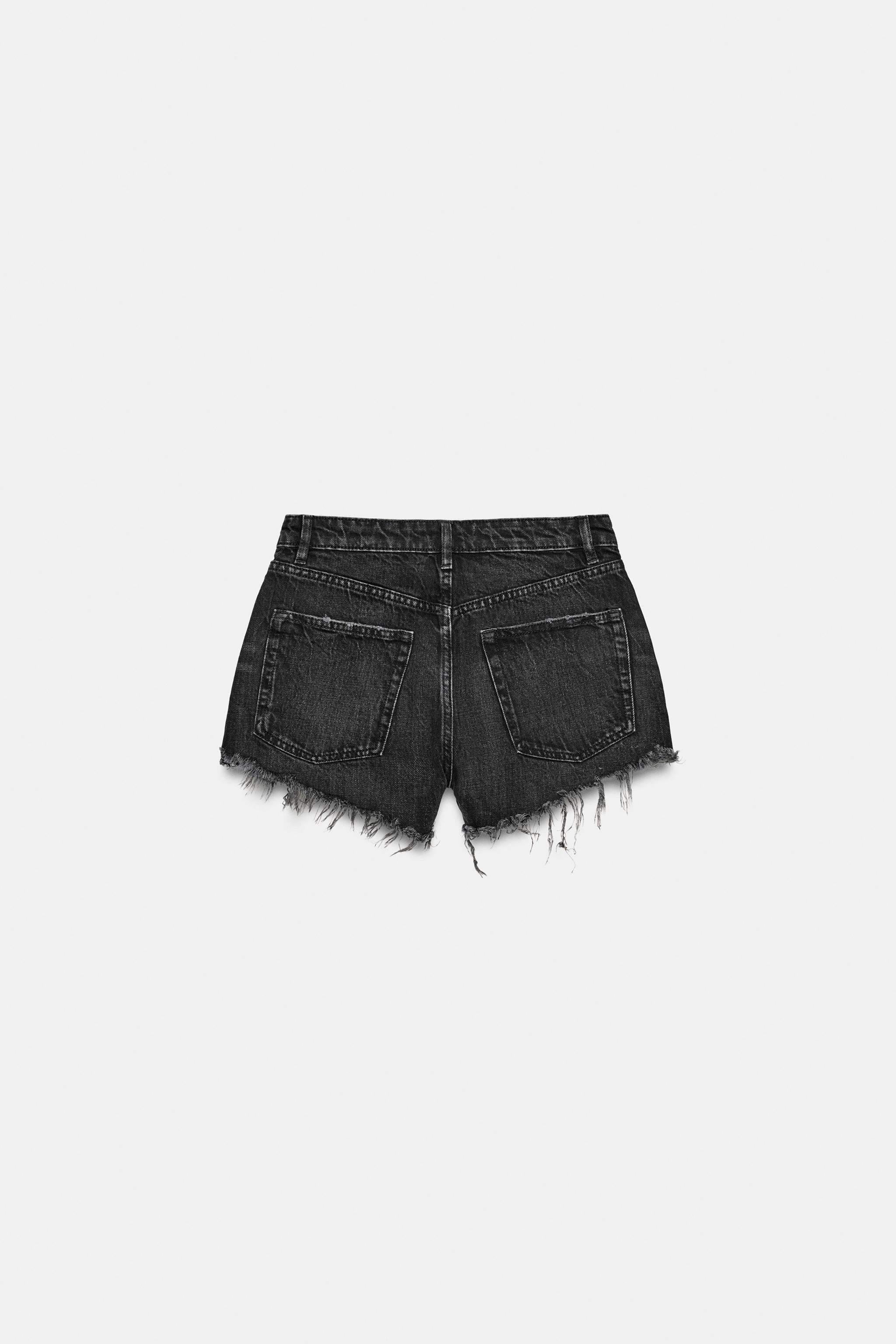Женские шорты Zara TRF RIPPED HIGH-WAISTED DENIM SHORTS — фото 6